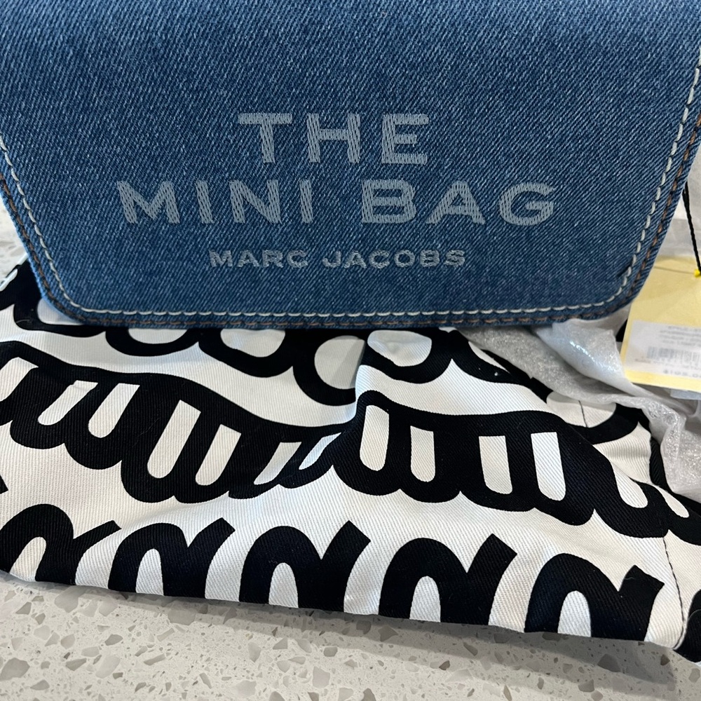 Marc Jacobs Denim The Mini Bag - Blue with Black & White Pattern